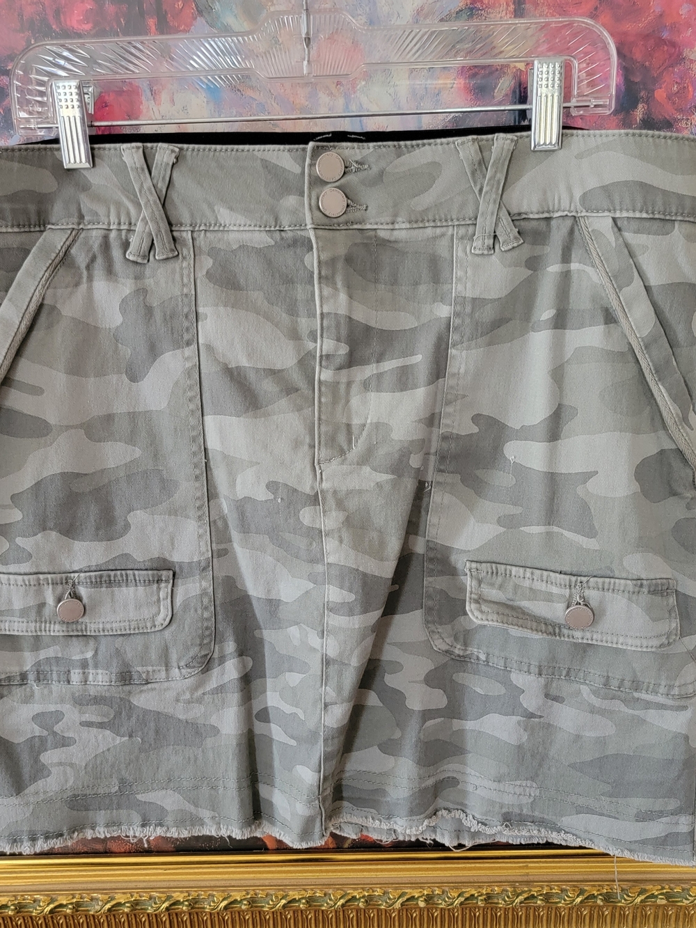 Democracy Camo Mini Skirt in Olive Green and Gray